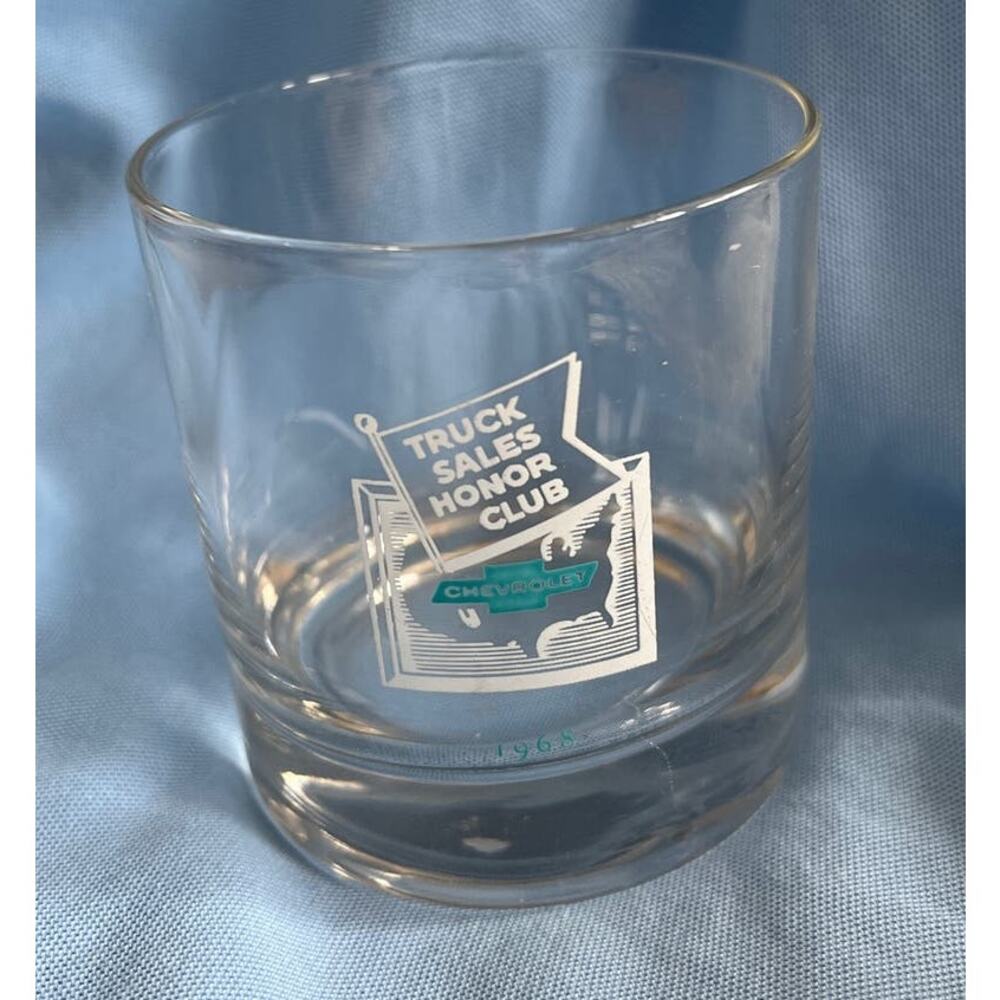 Vintage 1968 Chevrolet Chevy Bowtie Truck Sales Honor Club Cocktail Glass 3.5"